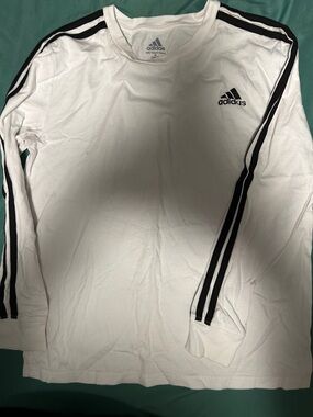 Adidas White Long-Sleeve Shirt with Black Sleeve Stripes
